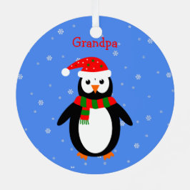 クリスマスかわいいペンギンの名前を追加する日付の両面 メタルオーナメント