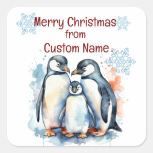 クリスマスかわいいペンギンカスタマイズ群生物 スクエアシール