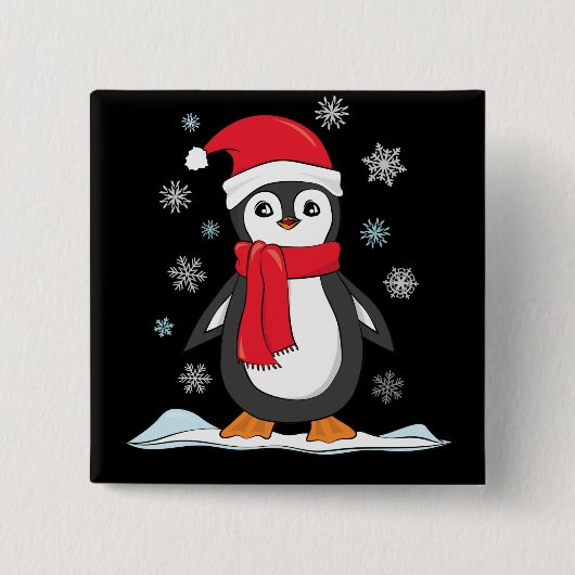 クリスマスかわいいペンギン 缶バッジ (正面)