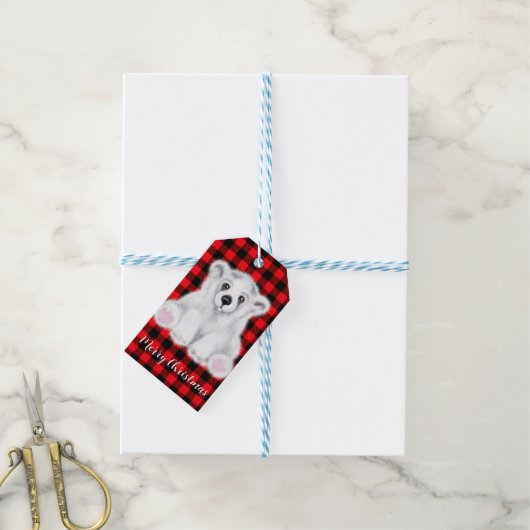 クリスマスかわいいホッキョクグマの子、サンタベアの子 ギフトタグ (より糸付き)