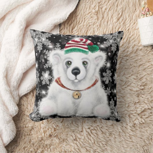 クリスマスかわいいホッキョクグマの子、サンタベアの子 クッション (ブランケット)