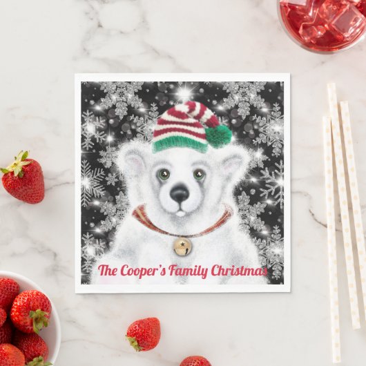 クリスマスかわいいホッキョクグマの子、サンタベアの子 スタンダードランチョンナプキン (インサイチュ)