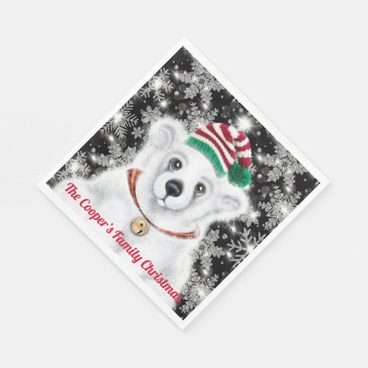 クリスマスかわいいホッキョクグマの子、サンタベアの子 スタンダードランチョンナプキン (角)