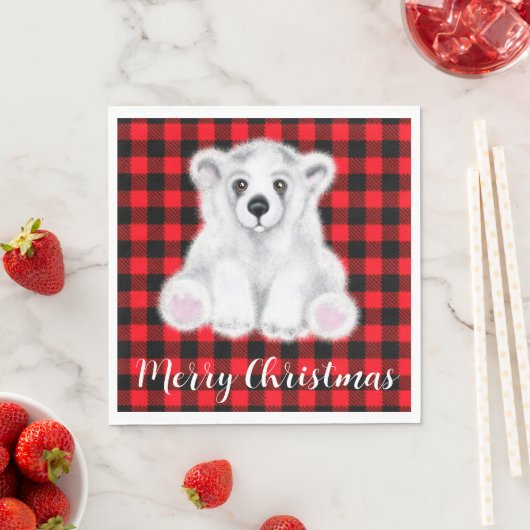 クリスマスかわいいホッキョクグマの子、サンタベアの子 スタンダードランチョンナプキン (インサイチュ)