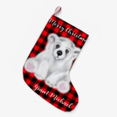 クリスマスかわいいホッキョクグマの子、サンタベアの子 スモールクリスマスストッキング (正面 (吊り時))