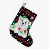 クリスマスかわいいホッキョクグマの子、サンタベアの子 スモールクリスマスストッキング (正面 (吊り時))