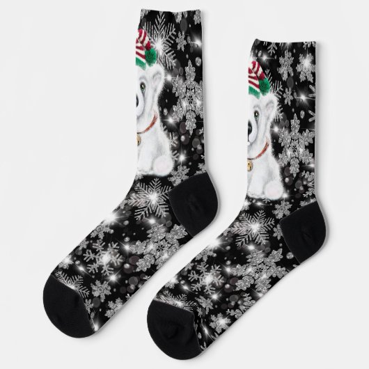 クリスマスかわいいホッキョクグマの子、サンタベアの子 ソックス (左)