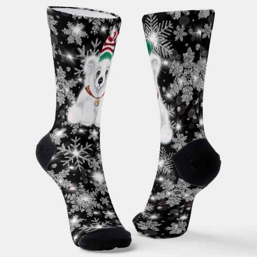 クリスマスかわいいホッキョクグマの子、サンタベアの子 ソックス (傾斜あり)