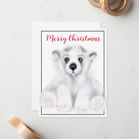 クリスマスかわいいホッキョクグマの子、サンタベアの子 ノートカード (正面/裏面インサイチュ)
