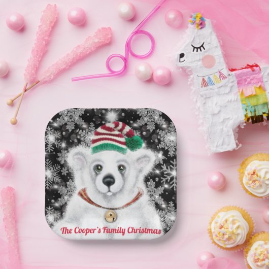クリスマスかわいいホッキョクグマの子、サンタベアの子 ペーパープレート (パーティー)