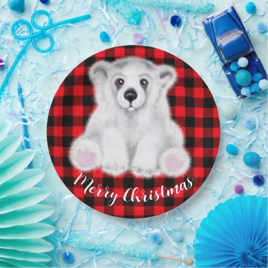 クリスマスかわいいホッキョクグマの子、サンタベアの子 ペーパープレート (パーティー)
