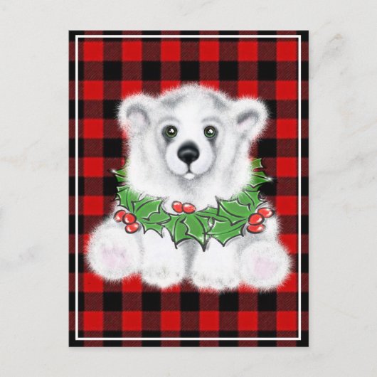 クリスマスかわいいホッキョクグマの子、サンタベアの子 ポストカード (正面)
