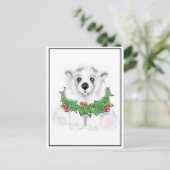 クリスマスかわいいホッキョクグマの子、サンタベアの子 ポストカード (スタンド正面)