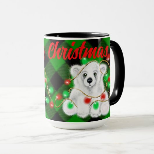クリスマスかわいいホッキョクグマの子、サンタベアの子 マグカップ (正面右)