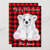 クリスマスかわいいホッキョクグマの子、サンタベアの子 招待状 (正面/裏面)