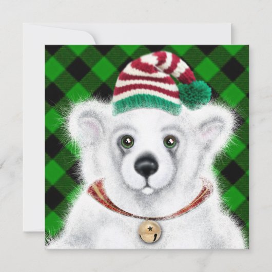 クリスマスかわいいホッキョクグマの子、サンタベアの子 招待状 (正面)