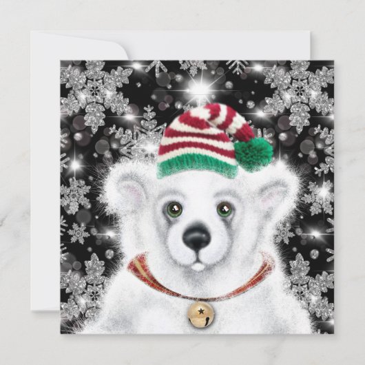 クリスマスかわいいホッキョクグマの子、サンタベアの子 招待状 (正面)