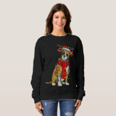 クリスマスかわいいボクサー犬の休日のライトとアント スウェットシャツ (正面フル)