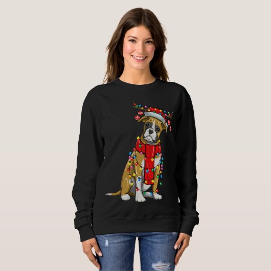 クリスマスかわいいボクサー犬の休日のライトとアント スウェットシャツ (正面フル)