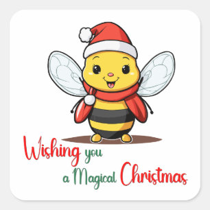 クリスマスかわいいミツバチの魔法を祈る スクエアシール