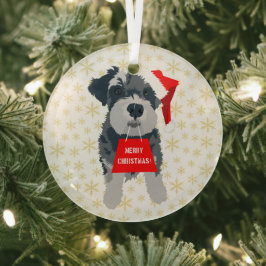 クリスマスかわいいミニチュアシュナウザードッグサンタハット ガラスオーナメント