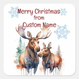 クリスマスかわいいムースカップルカスタマイズ動物 スクエアシール