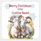クリスマスかわいいヤギのカップルカスタマイズ動物 スクエアシール (正面)