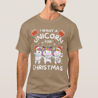 クリスマスかわいいユニコーンのレトロにユニコーンが欲しい Tシャツ