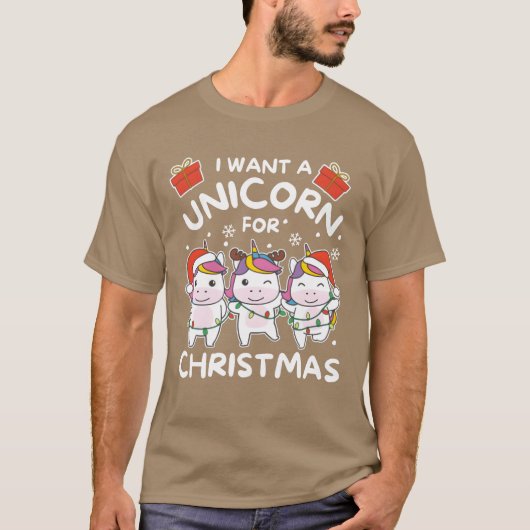クリスマスかわいいユニコーンのレトロにユニコーンが欲しい Tシャツ (正面)