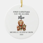 クリスマスかわいいライオンの家族の3人 セラミックオーナメント (正面)