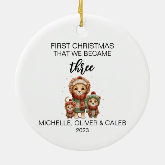 クリスマスかわいいライオンの家族の3人 セラミックオーナメント (裏面)