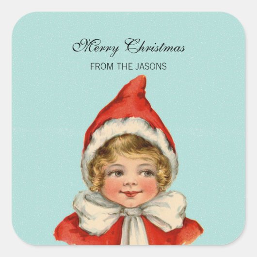 クリスマスかわいいヴィンテージ小妖精や小人ガールパーソナライズされた スクエアシール (正面)