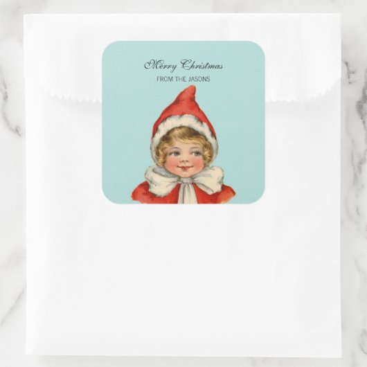 クリスマスかわいいヴィンテージ小妖精や小人ガールパーソナライズされた スクエアシール (バッグ)