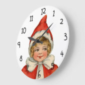 クリスマスかわいいヴィンテージ小妖精や小人ガール ラージ壁時計 (傾斜)