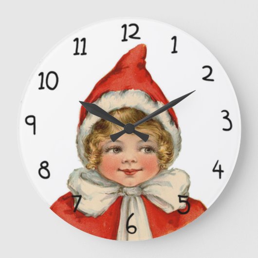 クリスマスかわいいヴィンテージ小妖精や小人ガール ラージ壁時計 (正面)