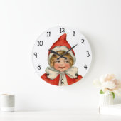 クリスマスかわいいヴィンテージ小妖精や小人ガール ラージ壁時計 (ホーム)