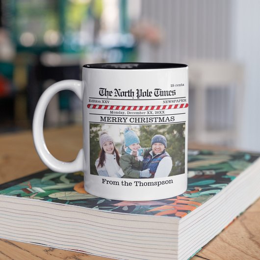 クリスマスかわいい写真お洒落新聞プリント ツートーンマグカップ