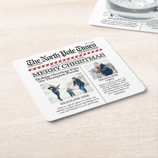 クリスマスかわいい写真コラージュシンプル新聞 スクエアペーパーコースター (アングル)