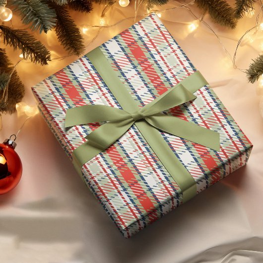 クリスマスかわいい冬の赤い緑の格子模様 ラッピングペーパー