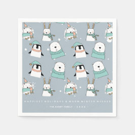 クリスマスかわいい動物の漫画スタイル パーソナライズされた スタンダードカクテルナプキン