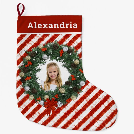 クリスマスかわいい子ども写真パーソナライズ ラージクリスマスストッキング (正面)