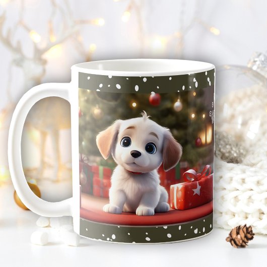 クリスマスかわいい子犬の恋人の名前マグカップ コーヒーマグカップ