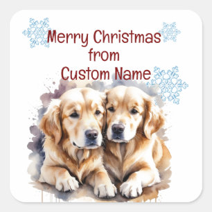 クリスマスかわいい子犬カスタマイズ犬 スクエアシール