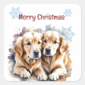 クリスマスかわいい子犬カスタマイズ犬 スクエアシール (正面)