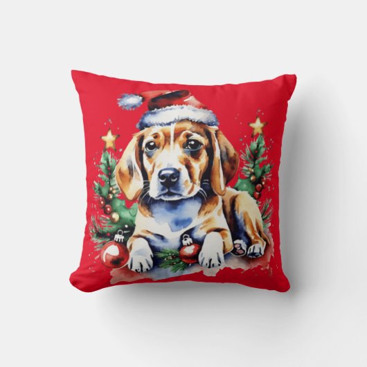 クリスマスかわいい子犬 クッション (正面)