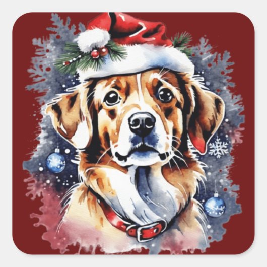 クリスマスかわいい子犬 スクエアシール (正面)
