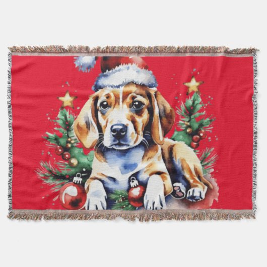 クリスマスかわいい子犬 スローブランケット (正面)