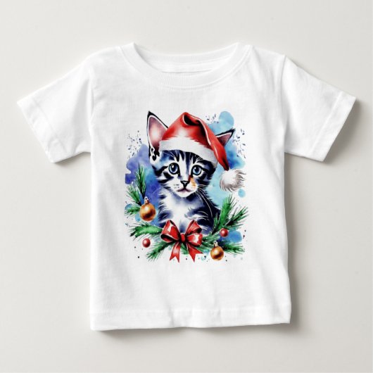 クリスマスかわいい子犬 ベビーTシャツ (正面)