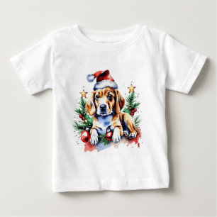 クリスマスかわいい子犬 ベビーTシャツ