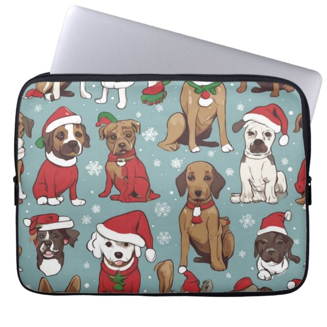 クリスマスかわいい子犬 ラップトップスリーブ (正面)